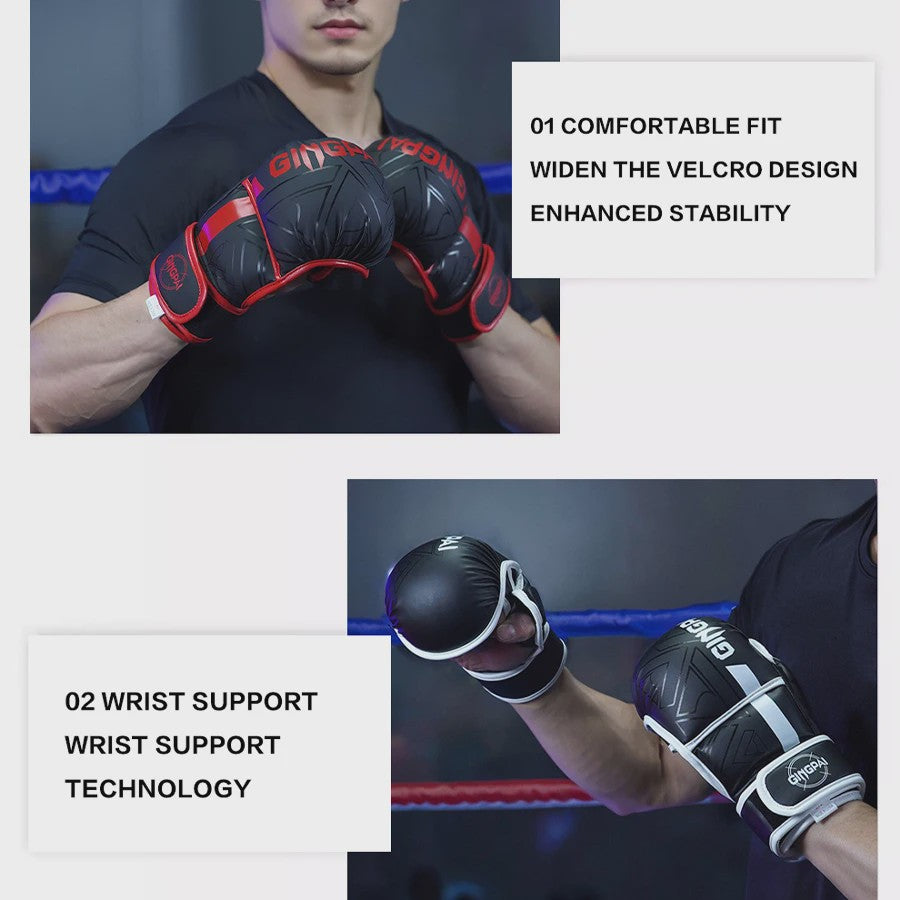 GINGPAI Professionele MMA Bokshandschoenen - Half Vinger Training voor Heren, Dames & Kinderen
