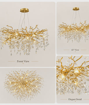 Moderne Gouden Kristallen Tak Kroonluchter - Sfeervolle Plafondlamp met E14 Fitting