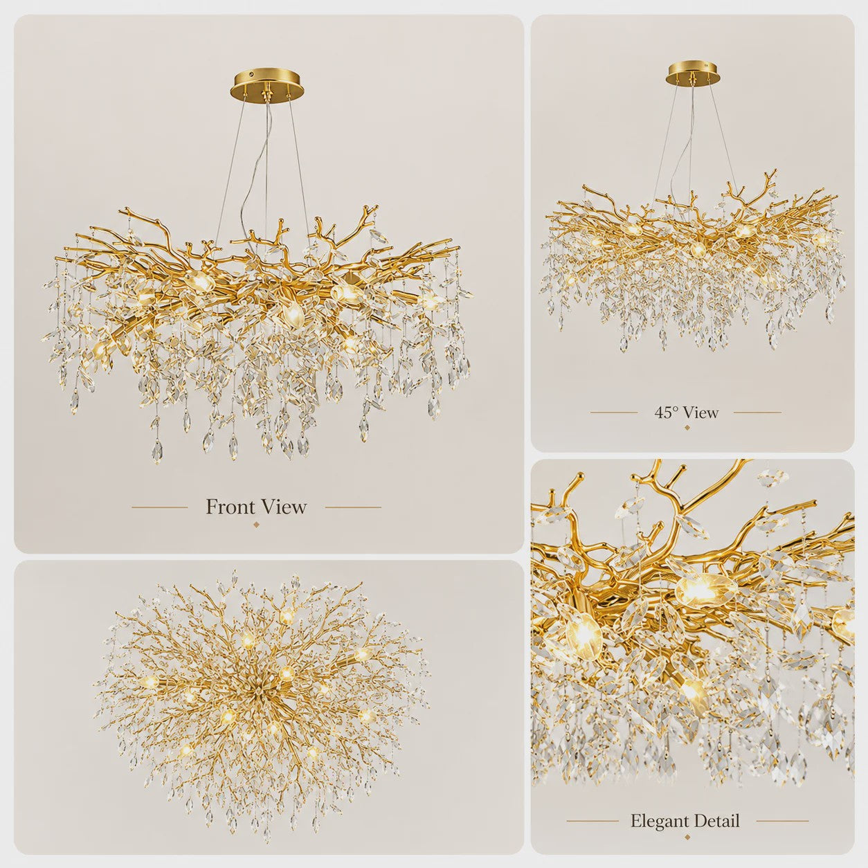 Moderne Gouden Kristallen Tak Kroonluchter - Sfeervolle Plafondlamp met E14 Fitting