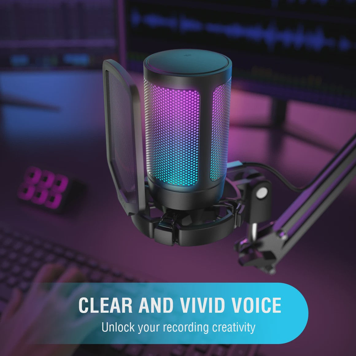 FIFINE A6V USB Microfoon voor Gaming & Streaming met RGB, Popfilter en Shock Mount