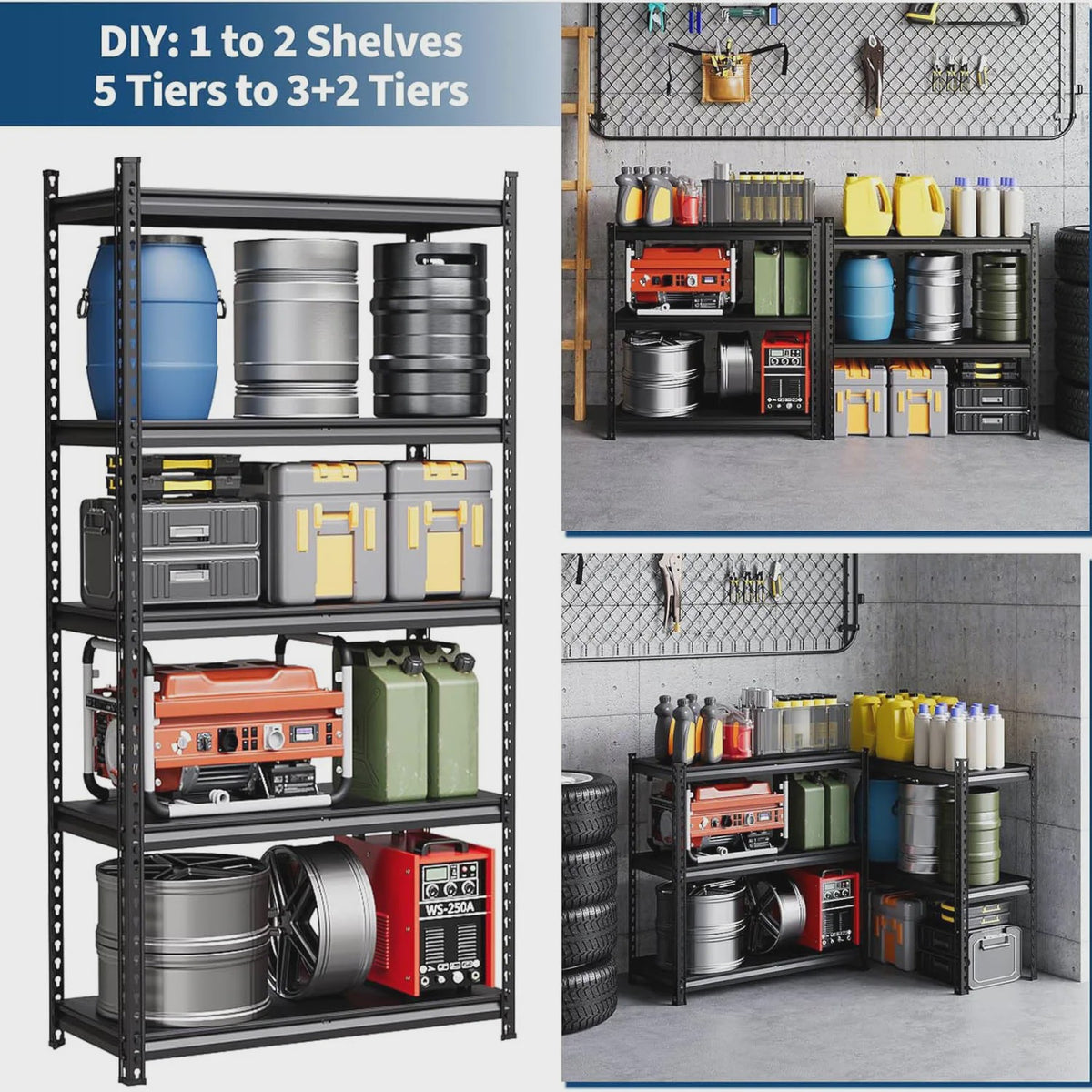 Robuust Stalen Stellingkast 3 of 5 etages - Verstelbaar voor Garage, Keuken, Werkplaats