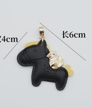 Luxe Paard Sleutelhanger - Handgemaakt Leer met Geluksmunt Charm