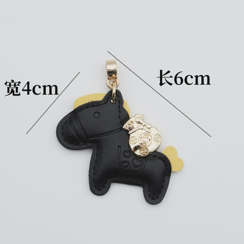 Luxe Paard Sleutelhanger - Handgemaakt Leer met Geluksmunt Charm