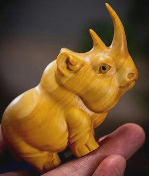 Houten Dieren Beeldjes: Neushoorn, Nijlpaard & Olifant - Handgesneden Decoratie