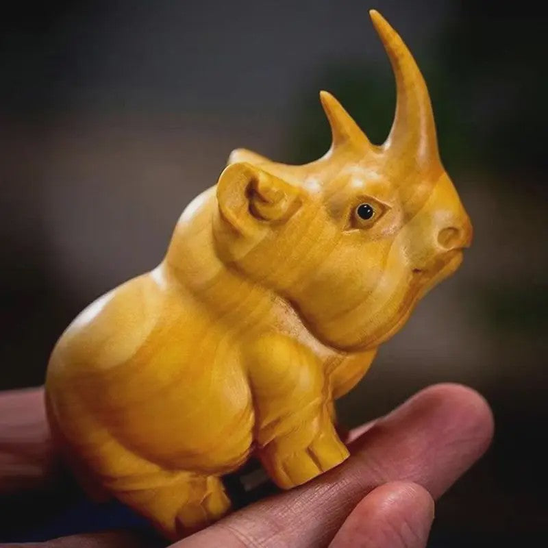 Houten Dieren Beeldjes: Neushoorn, Nijlpaard & Olifant - Handgesneden Decoratie