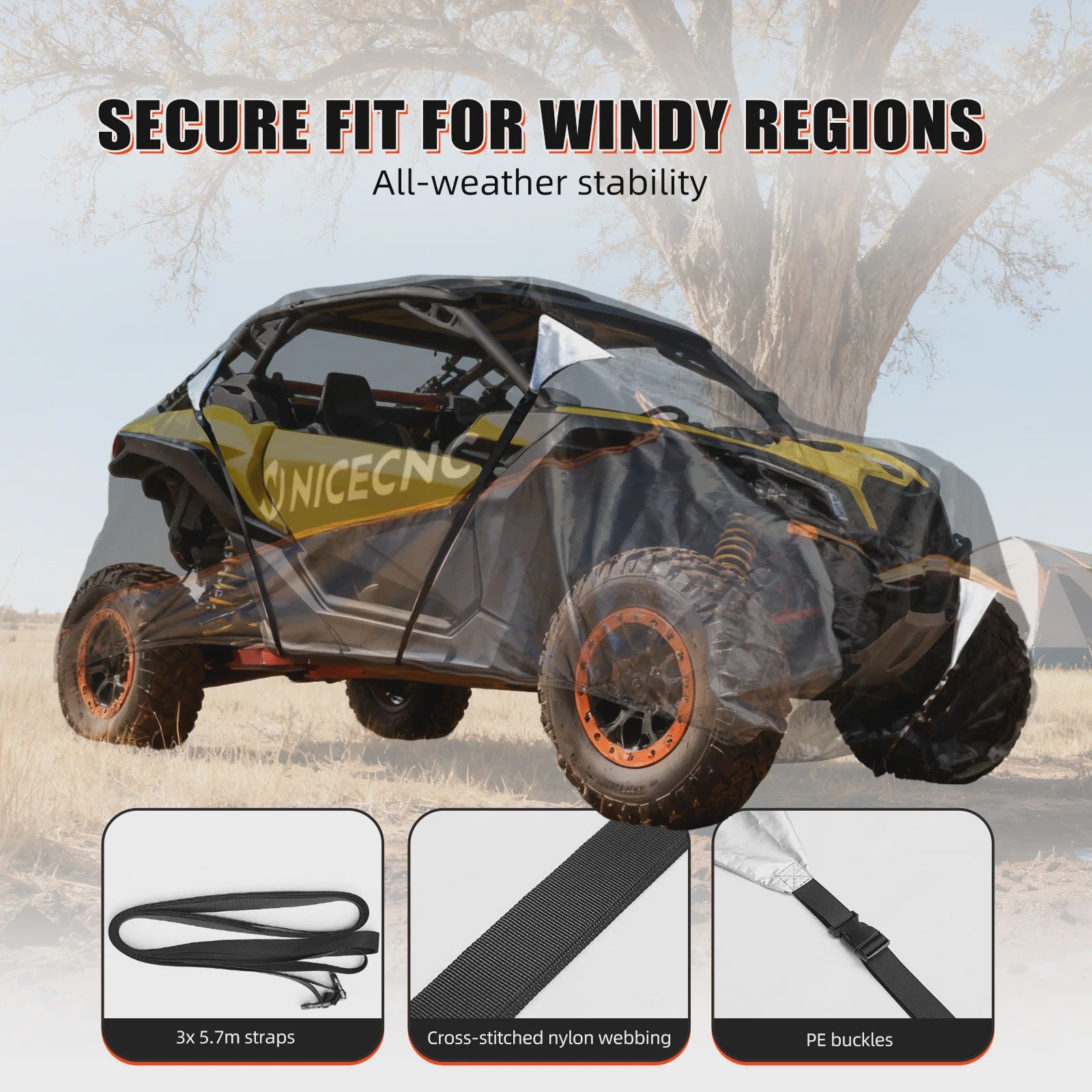 Waterdichte Heavy Duty UTV Cover voor 2-zitter Can-Am X3, Kawasaki KRX1000, Honda Talon, RZR XP1000 - 420D Materiaal