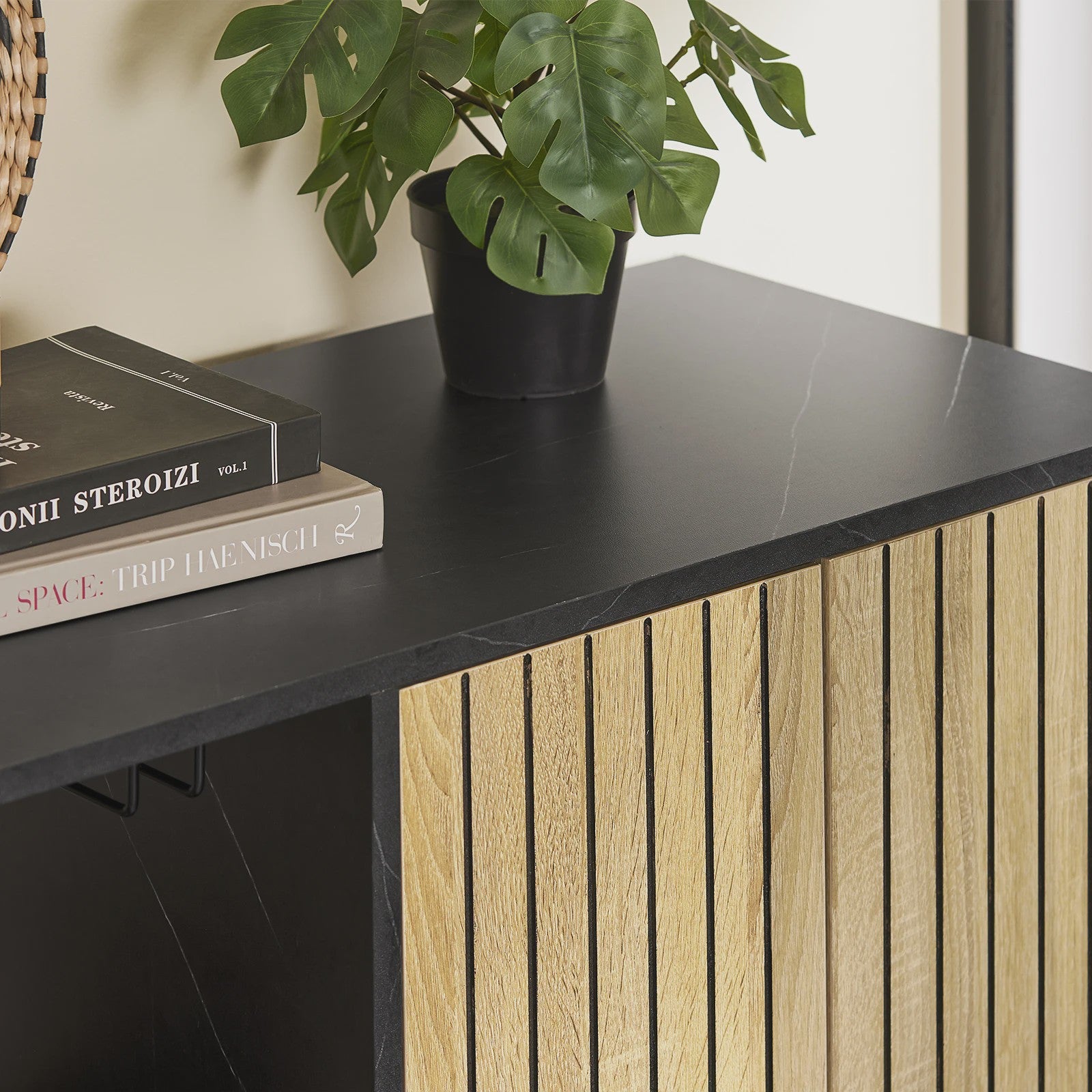 SoBuy Keuken Dressoir met Magnetronnis en Deuren - Eiken/Zwart 107x40x85cm