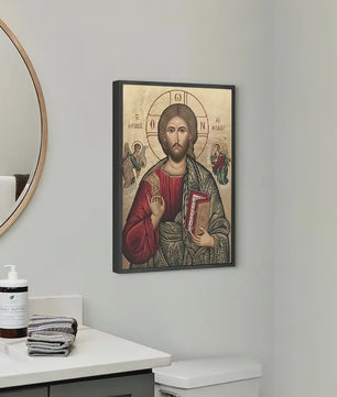 Byzantijnse Wanddecoratie: Jezus op de Troon van de Almachtige - Gouden Religieuze Kunst