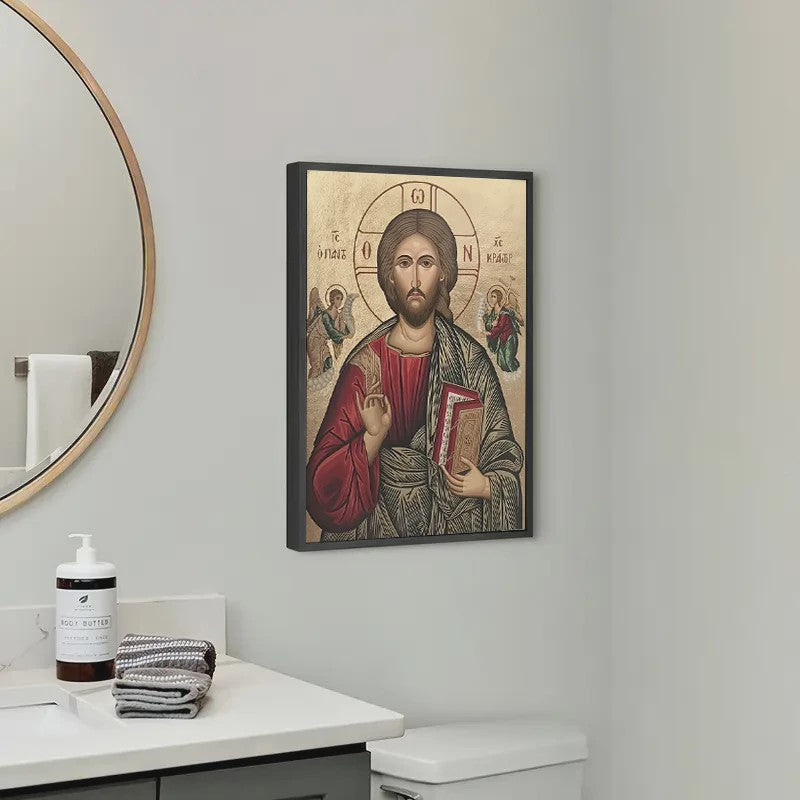 Byzantijnse Wanddecoratie: Jezus op de Troon van de Almachtige - Gouden Religieuze Kunst