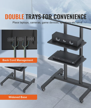 Verrijdbare TV Standaard met Dubbele Legplank en Hoogteverstelling - 32-70 inch