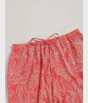 Zomerse Plus Size Wijde Pijp Broek met Bloemenprint en Elastische Tailleband