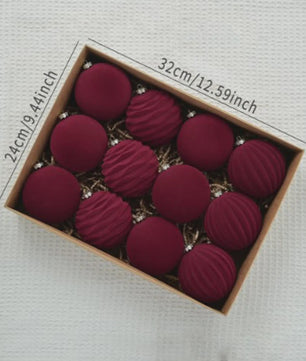 Set van 12 Luxe Fluweel Kerstballen - Fluwelen Kerstboom Decoratie