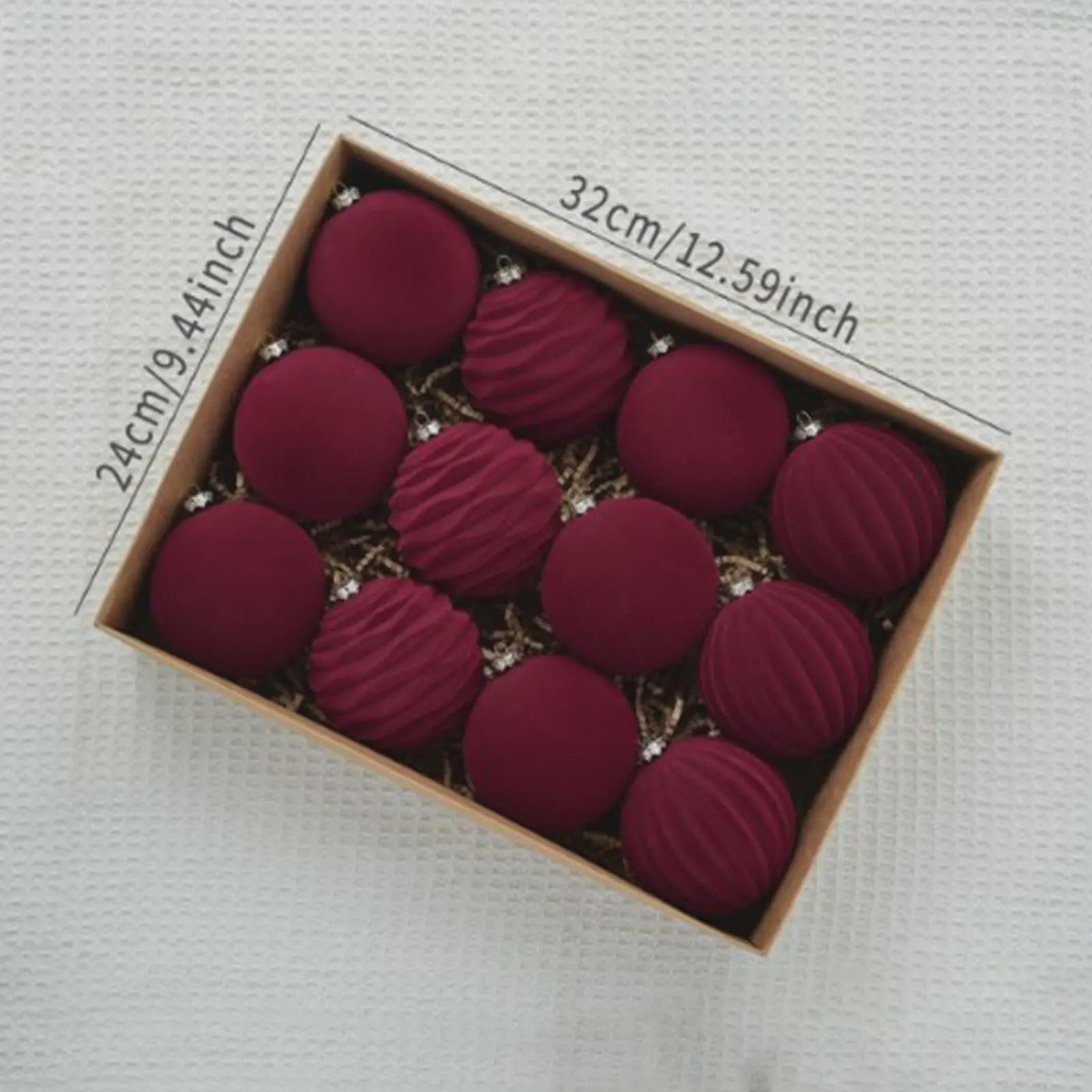 Set van 12 Luxe Fluweel Kerstballen - Fluwelen Kerstboom Decoratie