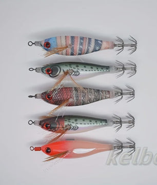 5x Visloodjes Set - Glow-in-the-Dark Kunstaas met 3D Ogen - Realistisch Garnalen, Inktvis, Octopus - Hard Bait Jig Lures met Haken