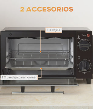Homcom Mini Elektrische Oven 9L - Compacte Keukenoven met Timer & Temperatuurregeling