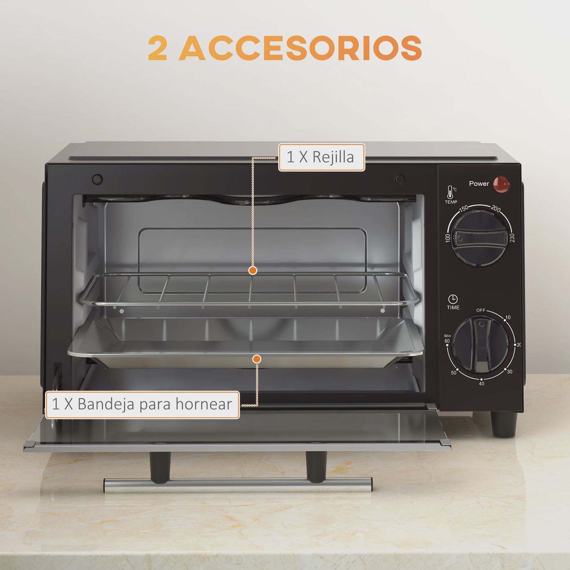 Homcom Mini Elektrische Oven 9L - Compacte Keukenoven met Timer & Temperatuurregeling