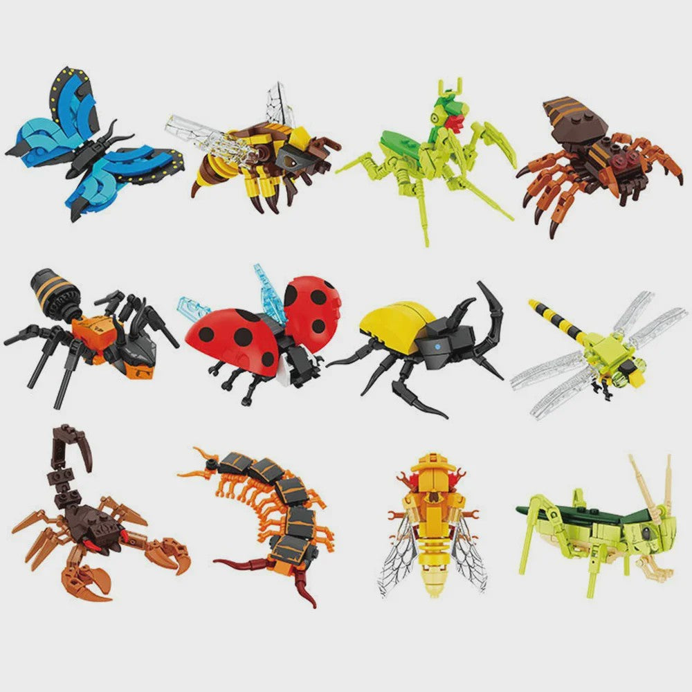 Bouwblokken Insecten Set: Vlinder, Bij, Mier, Sprinkhaan & Meer - Educatief Speelgoed voor Kinderen