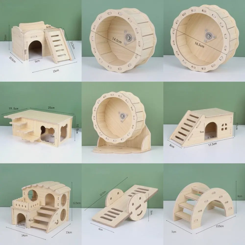 Houten Hamster Villa: Speelhuis met Klimplatform en Verhoogd Platform - Duurzaam Knaagdier Accessoire