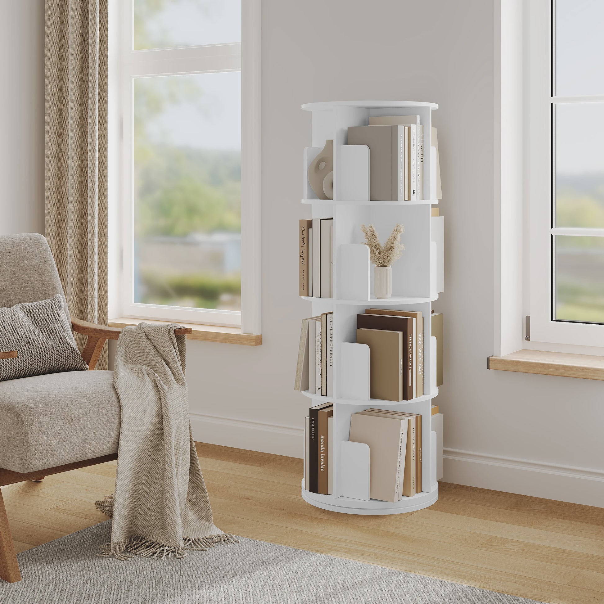 Draaibare Boekenkast 4 Niveaus - 360° Rotatie - Hoekdisplay - Woonkamer, Kantoor