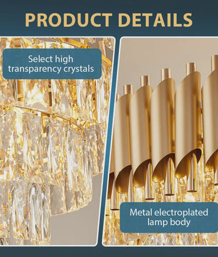Luxe Gouden Kristallen Kroonluchter met Gelaagd Ringontwerp & Kleurveranderend LED