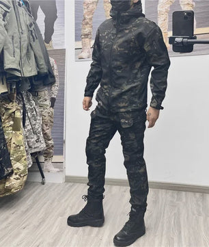 Militaire Softshell Combat Set: Ademend Uniform met Capuchon Jas en Cargo Broek - Ideaal voor Jacht & Outdoor