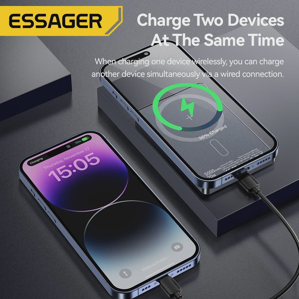 Essager Magnetische Powerbank 5000mAh 20W - Draadloos Snel Opladen voor iPhone (Magsafe)
