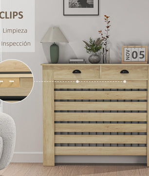 Stijlvolle MDF Radiatorombouw met Lade - Eikenlook - 111x19x95.5 cm