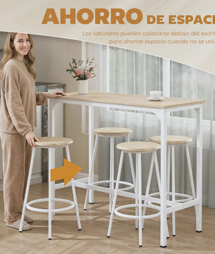 Homcom 5-Piece Bar Table and Chairs Set with Natural and White Metal Frame