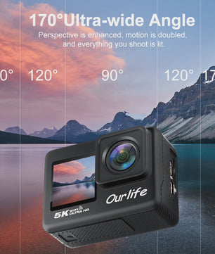 Ourlife MTR60 Pro 5K Actiecamera: 4K60FPS, WiFi, Waterdicht, Touchscreen & Afstandsbediening