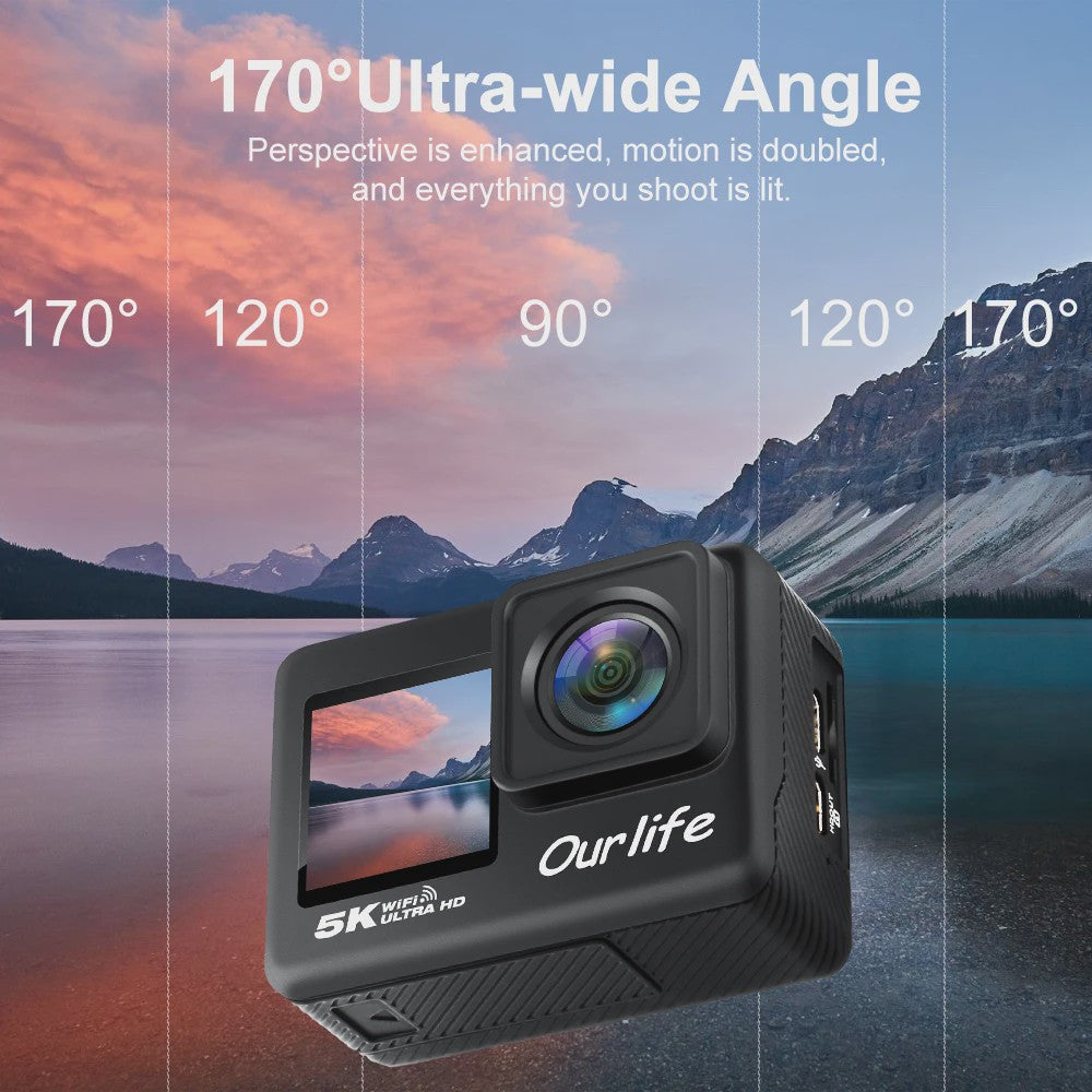 Ourlife MTR60 Pro 5K Actiecamera: 4K60FPS, WiFi, Waterdicht, Touchscreen & Afstandsbediening