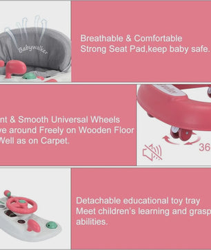2-in-1 Baby Loopstoel met Afneembare Speel- en Voedingsblad en Muziekfunctie