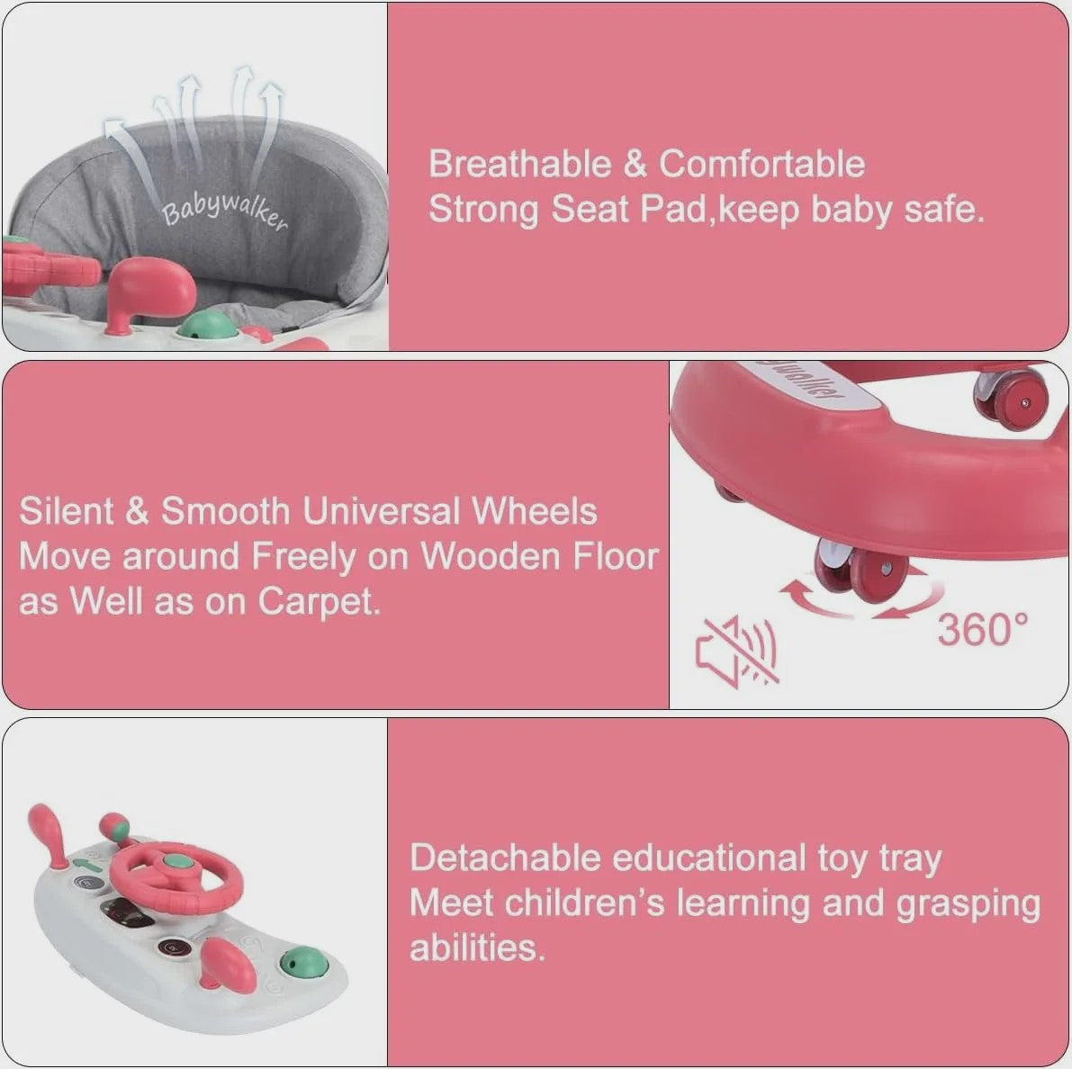 2-in-1 Baby Loopstoel met Afneembare Speel- en Voedingsblad en Muziekfunctie