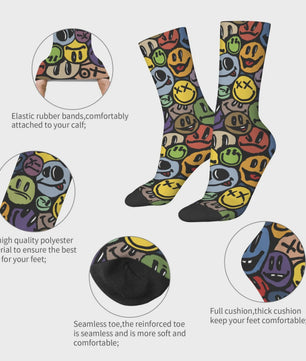 Graffiti Emoticon Sokken - Vrolijke & Comfortabele Streetwear Sokken voor Heren