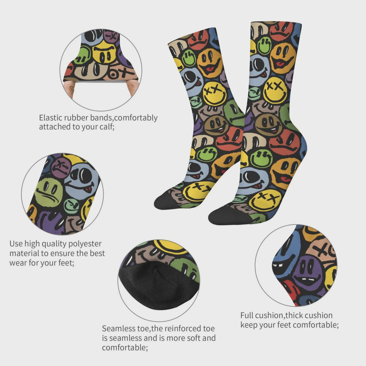 Graffiti Emoticon Sokken - Vrolijke & Comfortabele Streetwear Sokken voor Heren