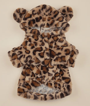 Pluche Honden Hoodie met Luipaardprint en Oren - Comfortabele Kleding voor Kleine en Middelgrote Honden