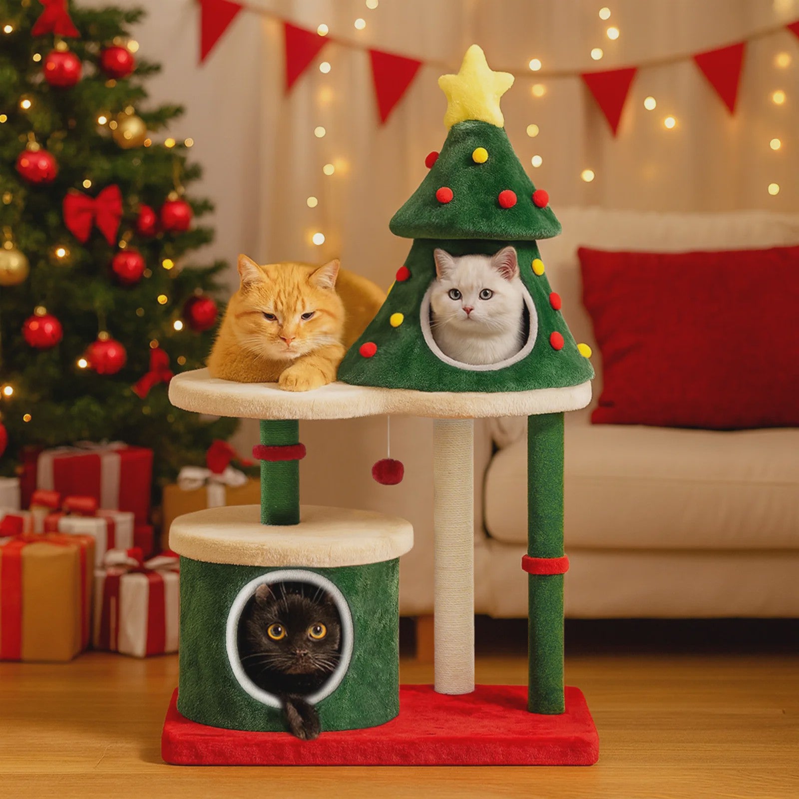 Kerstboom Kattenkrabpaal: Speelparadijs met Meerdere Verdiepingen en Krabmogelijkheden