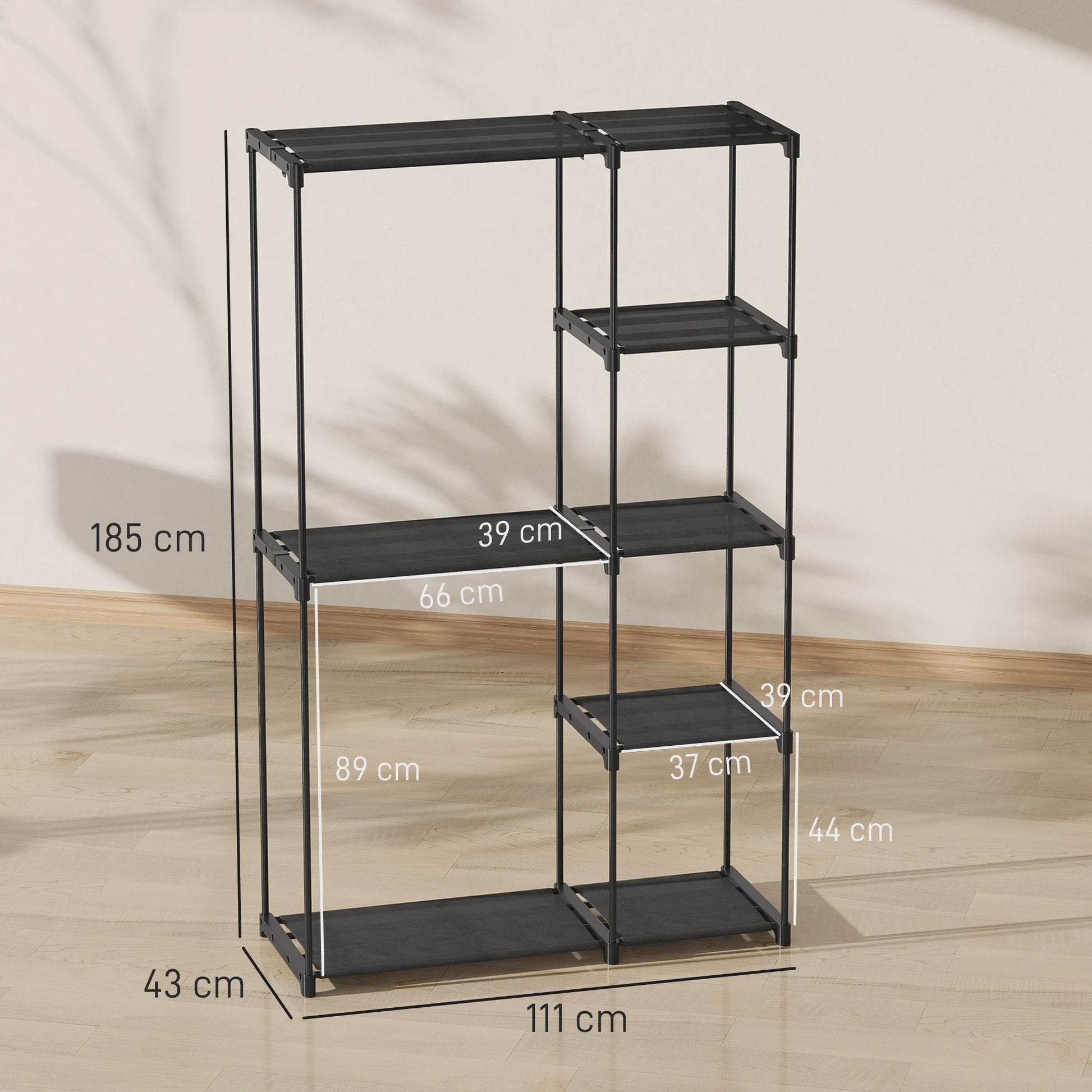 HOMCOM Stoffen Kledingkast met Hangroede en Planken - Zwart, 111x43x185 cm