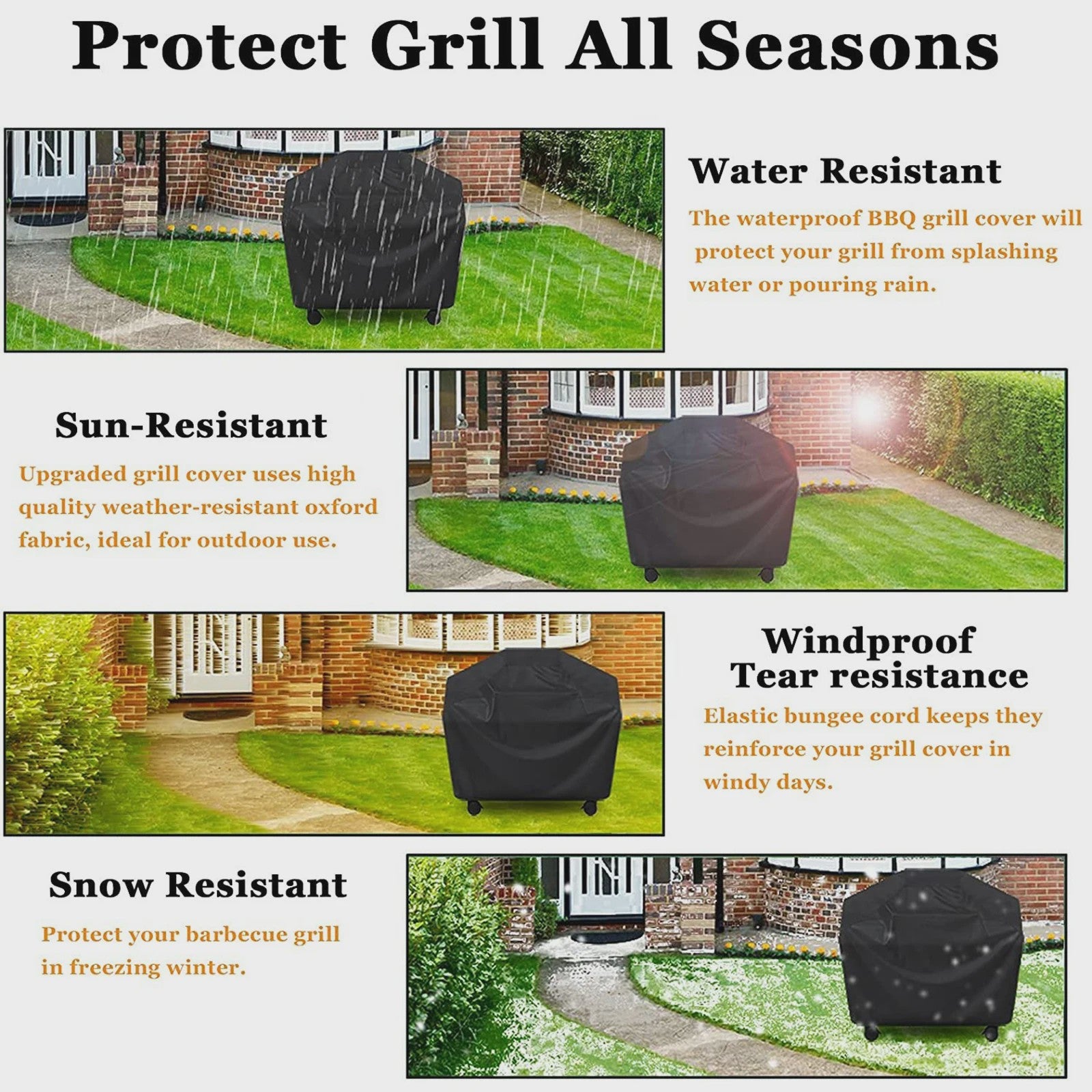 Waterdichte Grillhoes Zwart - Heavy Duty BBQ Cover voor Diverse Maten