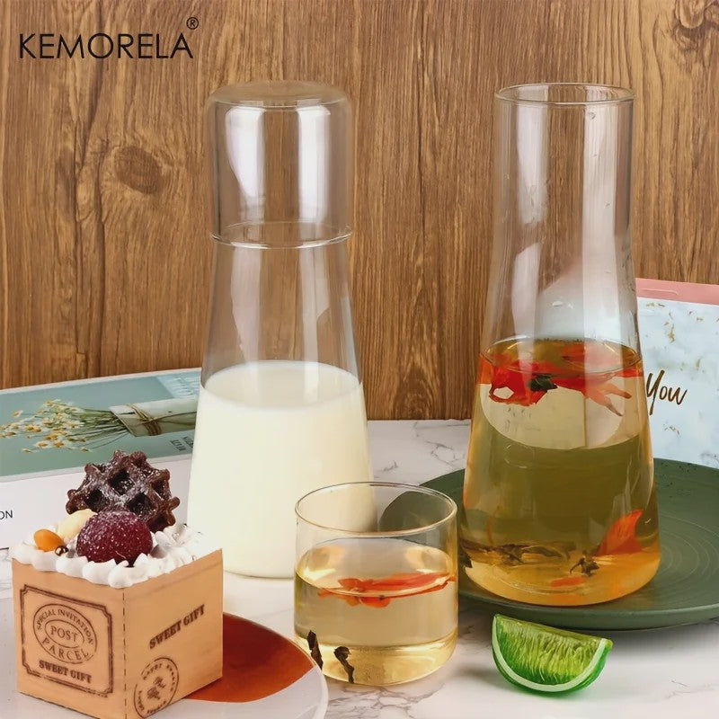 Glazen Nachtkaraf Set met Tumbler - 900ml Borosilicaatglas voor Water, Sap & Thee