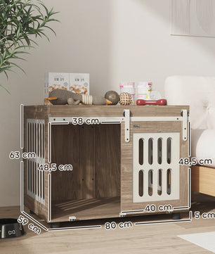 PawHut Houten Hondenkennel met Schuifdeur - Stijlvolle Hondenmand & Bijzettafel voor Middelgrote Honden - Goede Ventilatie