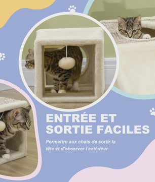 PawHut Katten Tunnel Speelgoed met Hangende Bal en Sisal - 98x30x30 cm Crème
