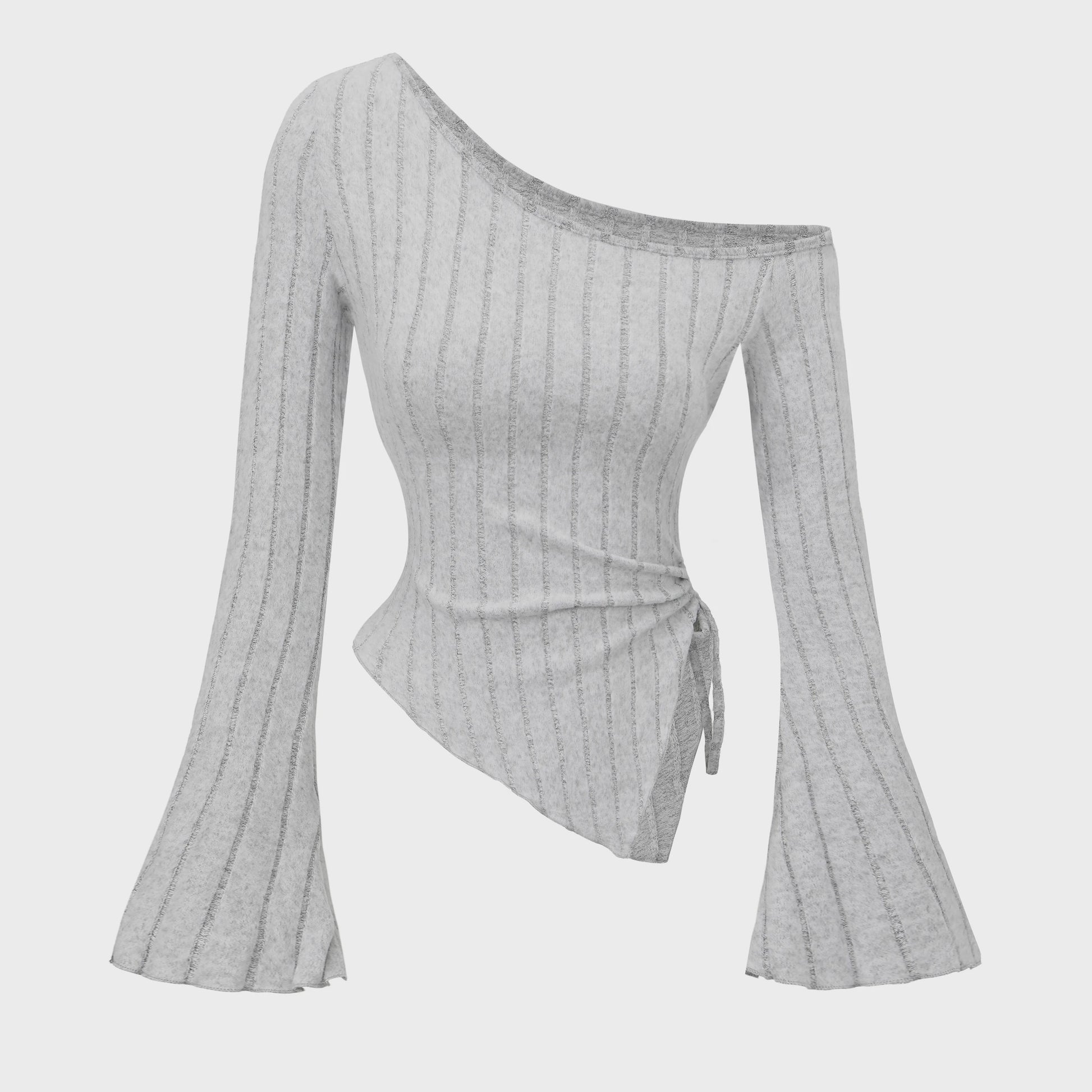 Dames Off-Shoulder T-shirt met Trompetmouwen en Asymmetrische Pasvorm