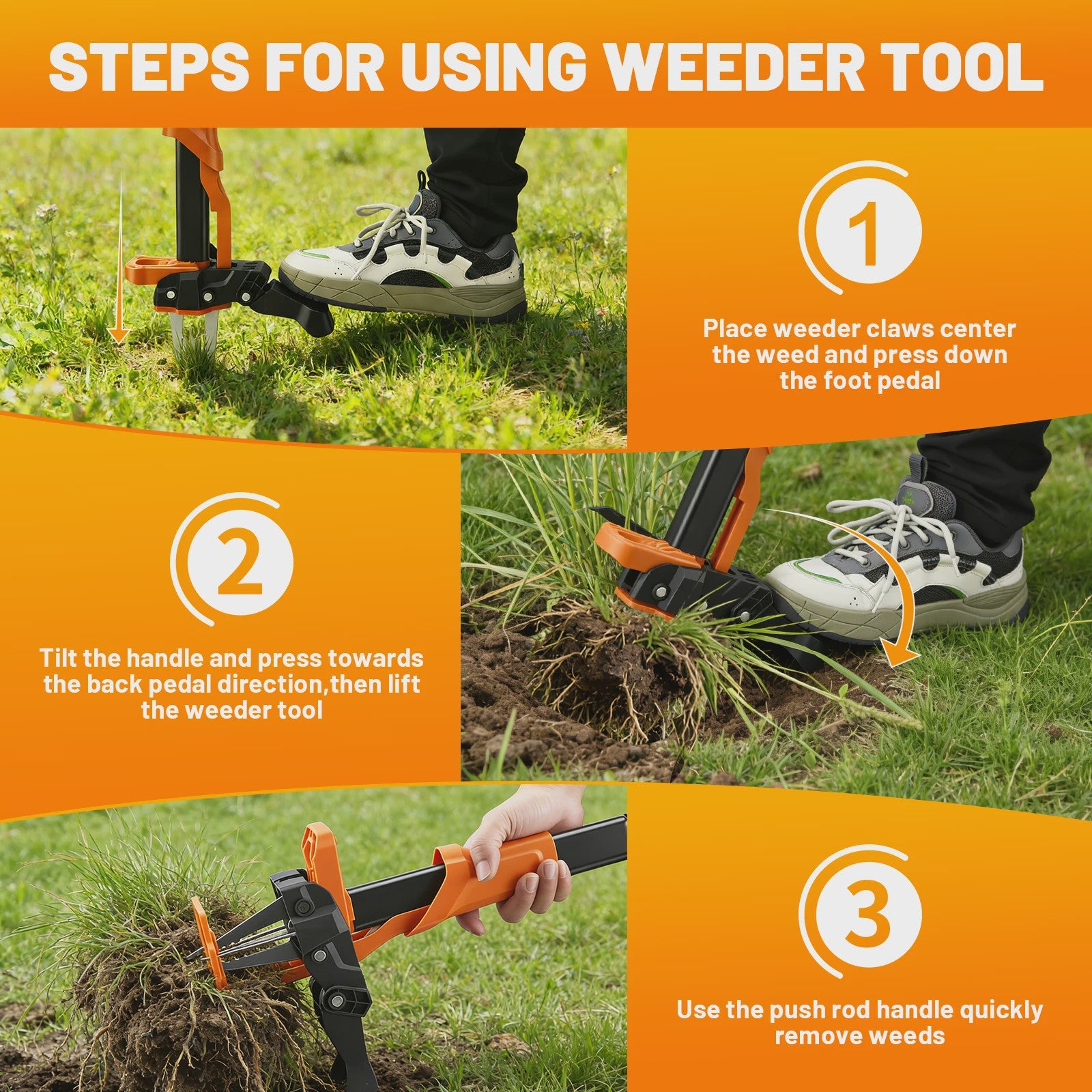 Weed Cutter With Hand Fork Weed Remover Device, Weeder With Long Handle And Stainless Steel Claws, Ideal For Garden And Lawn