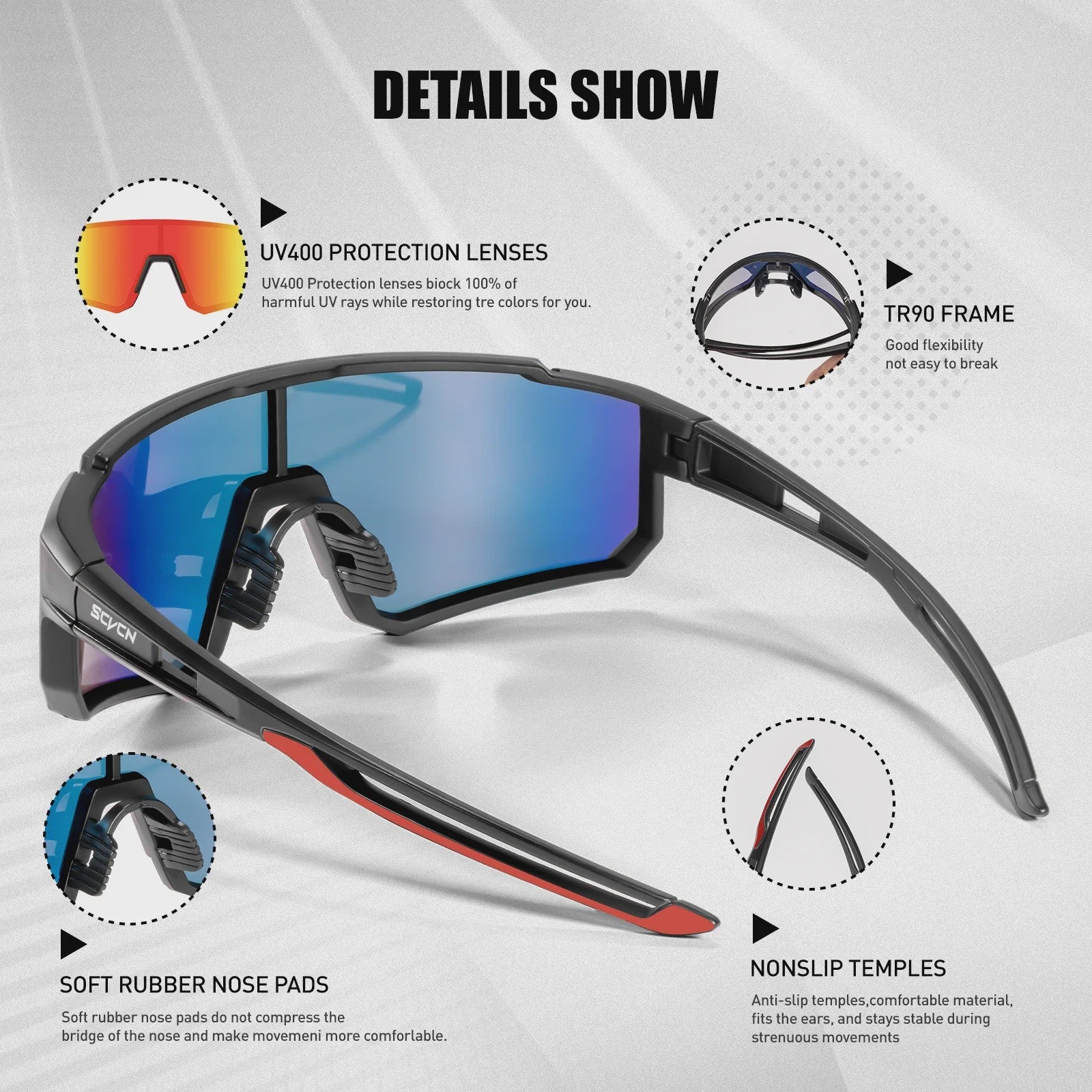 SCVCN Fietsbril Sport Zonnebril UV400 - Wielrennen, MTB, Outdoor