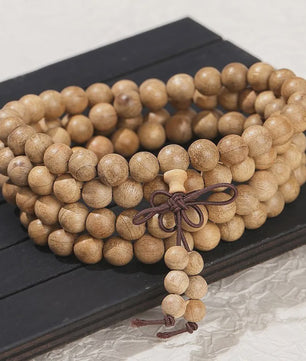 Natuurlijke Sandelhout Mala Armband - Gouden Zijde Boeddha Kralen voor Meditatie & Gebed