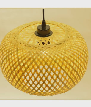 Retro Bamboe Hanglamp Bolvormig - Verstelbare Plafondlamp met Handgeweven Rattan