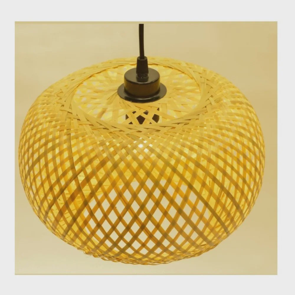 Retro Bamboe Hanglamp Bolvormig - Verstelbare Plafondlamp met Handgeweven Rattan