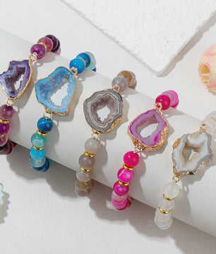 Natuursteen Agate Armband met Druzy Geode - Kleurrijk & Stijlvol