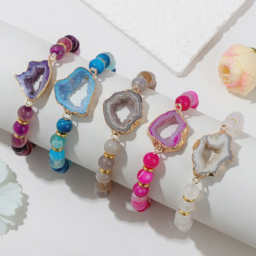 Natuursteen Agate Armband met Druzy Geode - Kleurrijk & Stijlvol