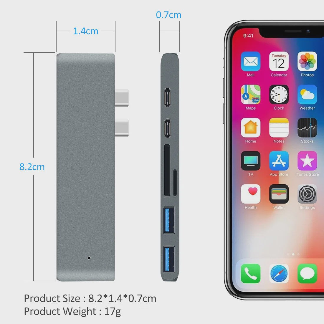 7-in-1 USB-C Hub met HDMI 4K, Thunderbolt 3, SD/TF Kaartlezer & Power Delivery voor MacBook